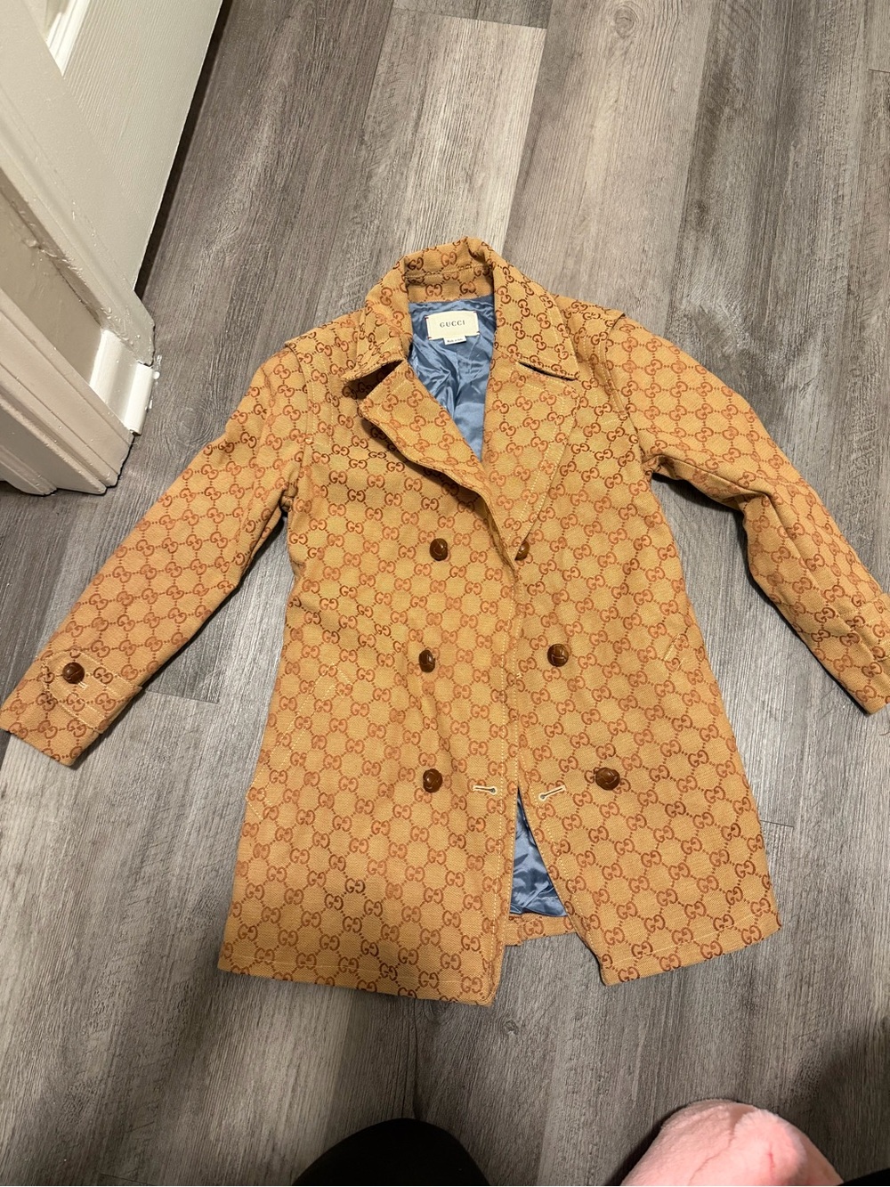 Gucci Tan Monogram Double-Breasted Trench Coat for Kids